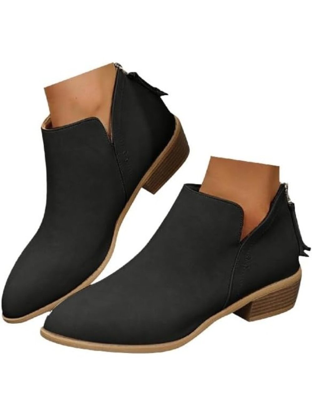 Women’s Black Suede Ankle Cowboy Boots Pointed Toe Low Block Heel Western Bootie